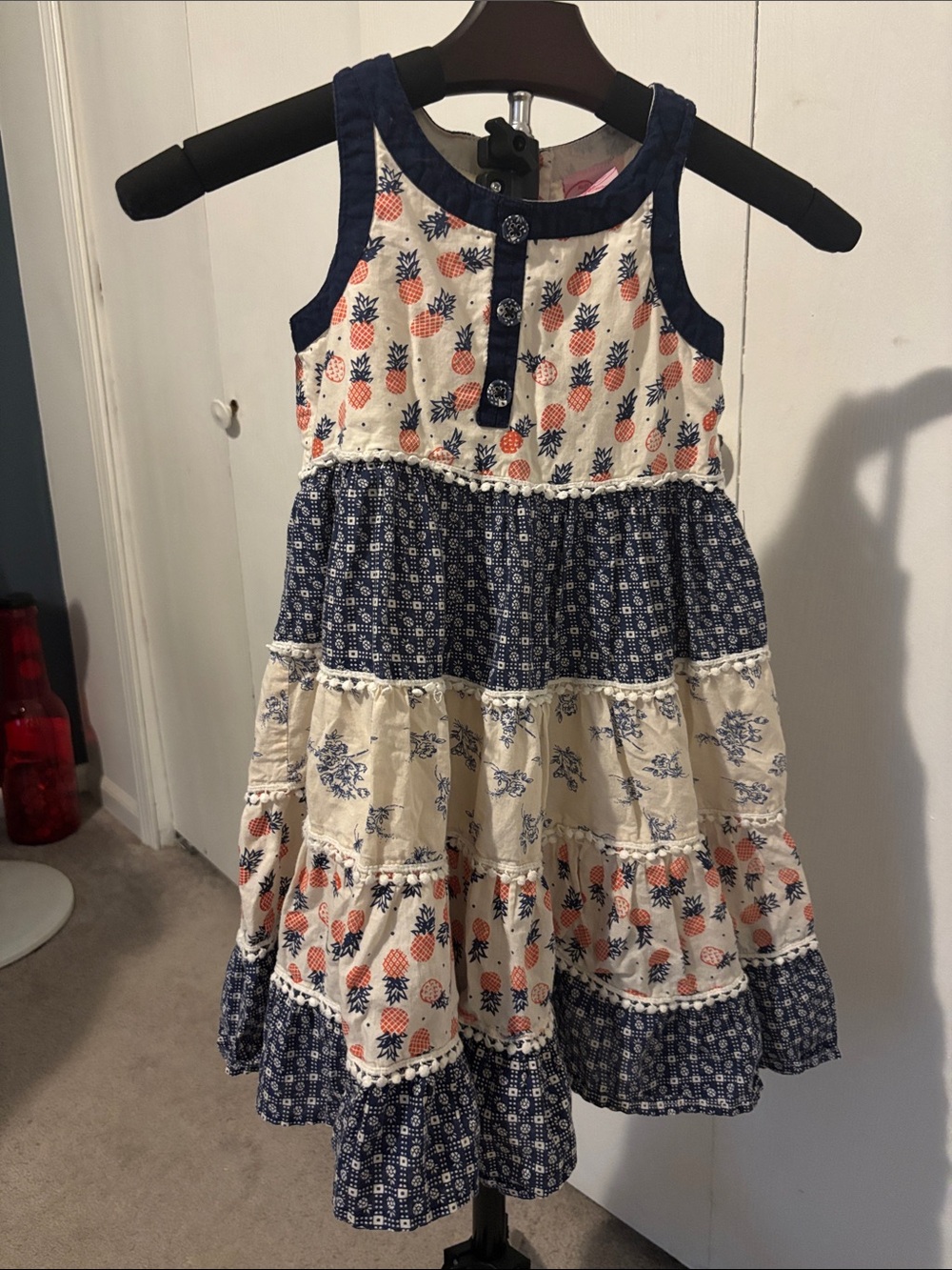 Tiered Pineapple & Floral Sundress for Girls - Navy & Cream